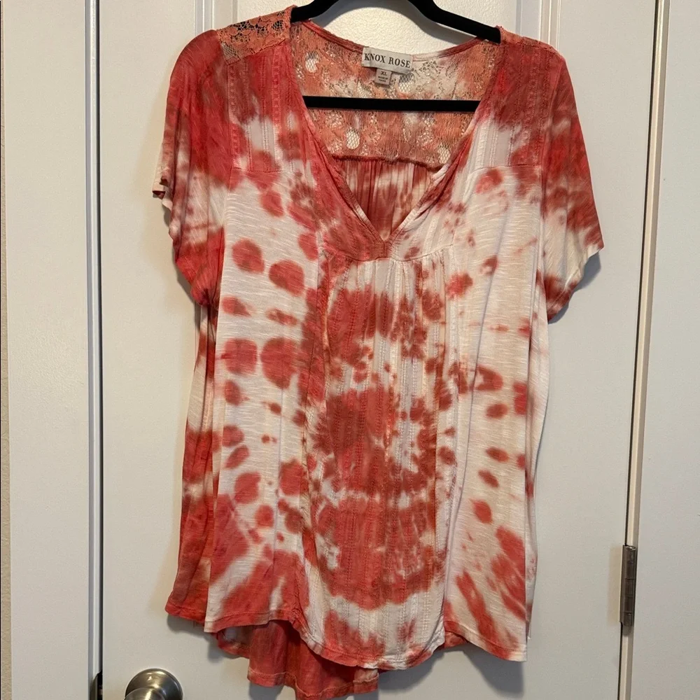 Knox Rose Coral Tie-Dye Blouse XL - Picture 1 of 6